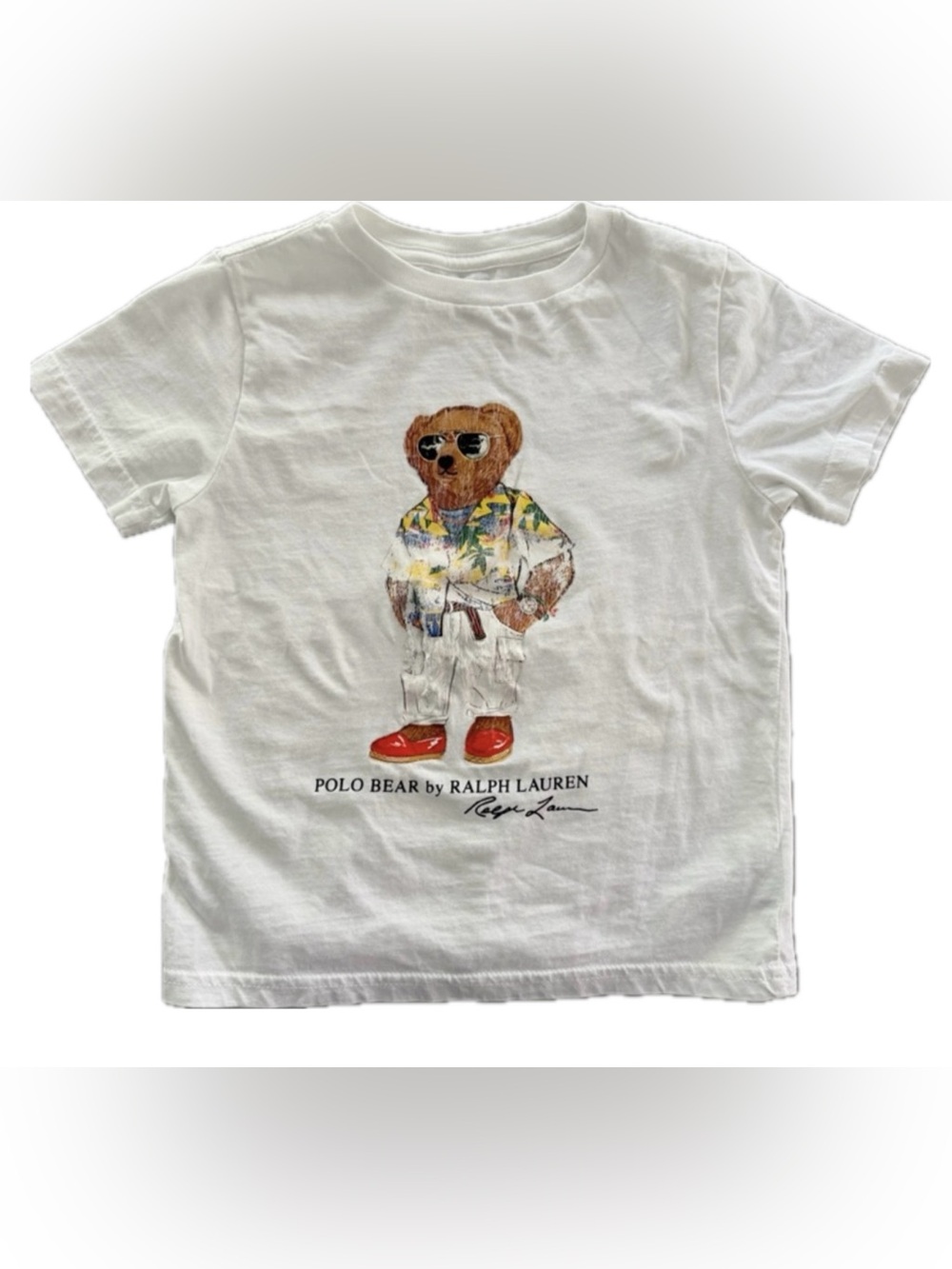 Ralph Lauren Kids White Polo Bear Tee with Tropical Shirt and Red Shoes Sz 5/6